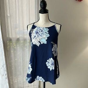 Sherosa Navy Floral Hi Low Spaghetti strap halter tank size XXL